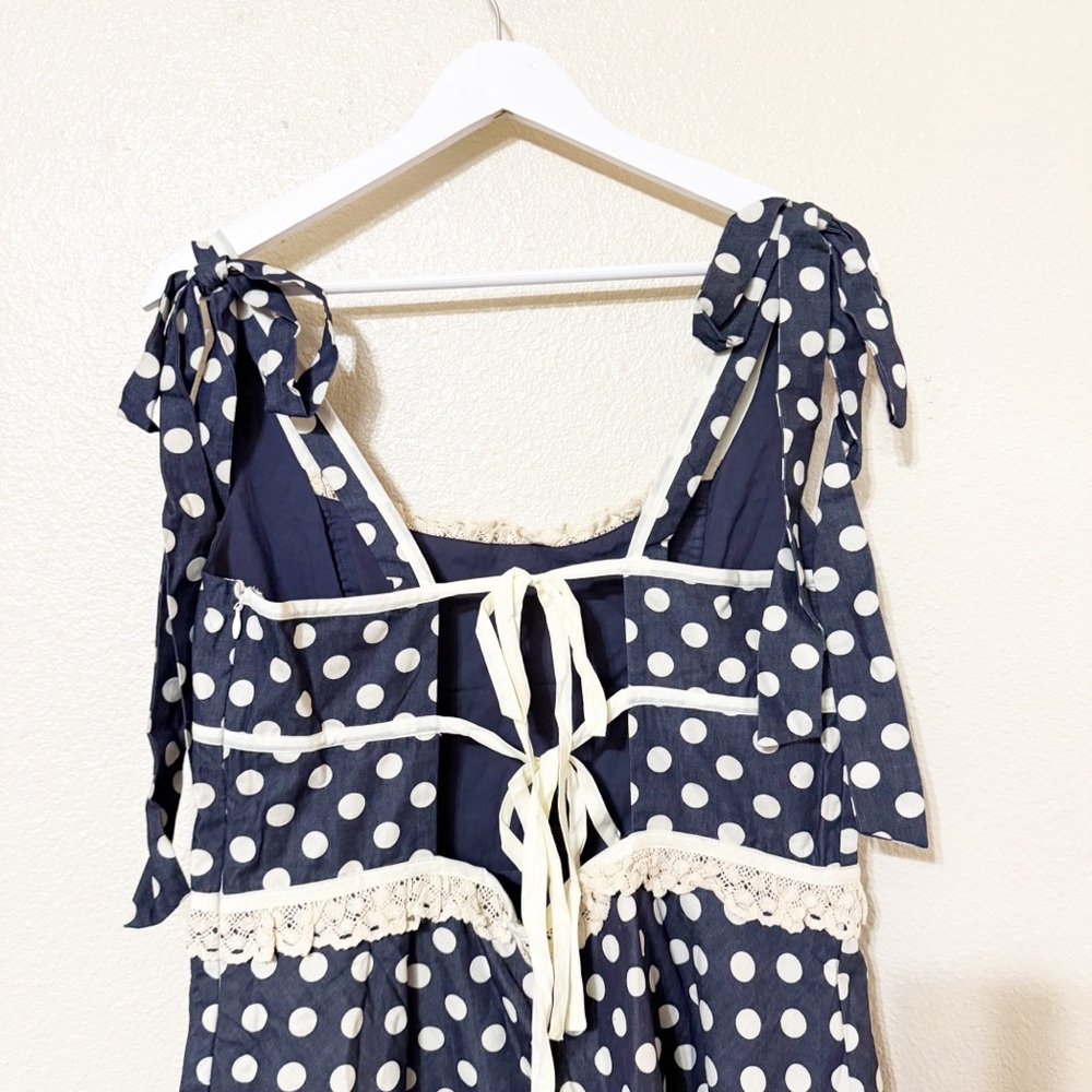For Love & Lemons Dolly Denim Polka Dot Mini Dress Free People Size XL NEW $229 - Picture 14 of 16